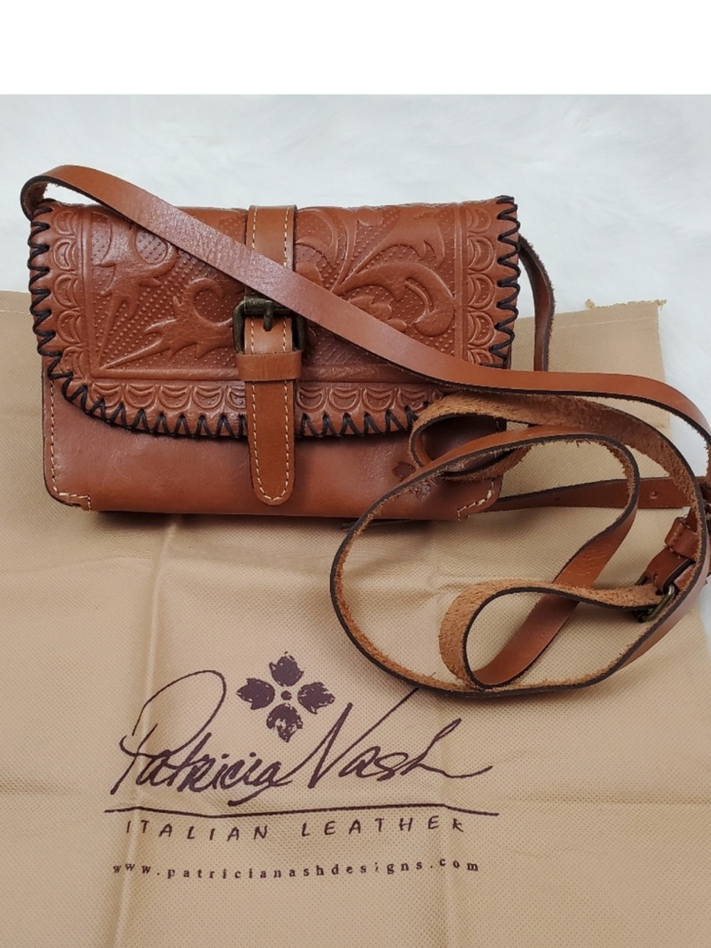 Patricia Nash Tan Tooled Leather Crossbody Bag